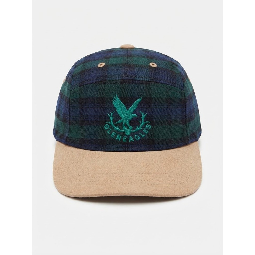 Gleneagles Black Watch Plaid 5 Panel Camp Hat Green Blue Wool Blend